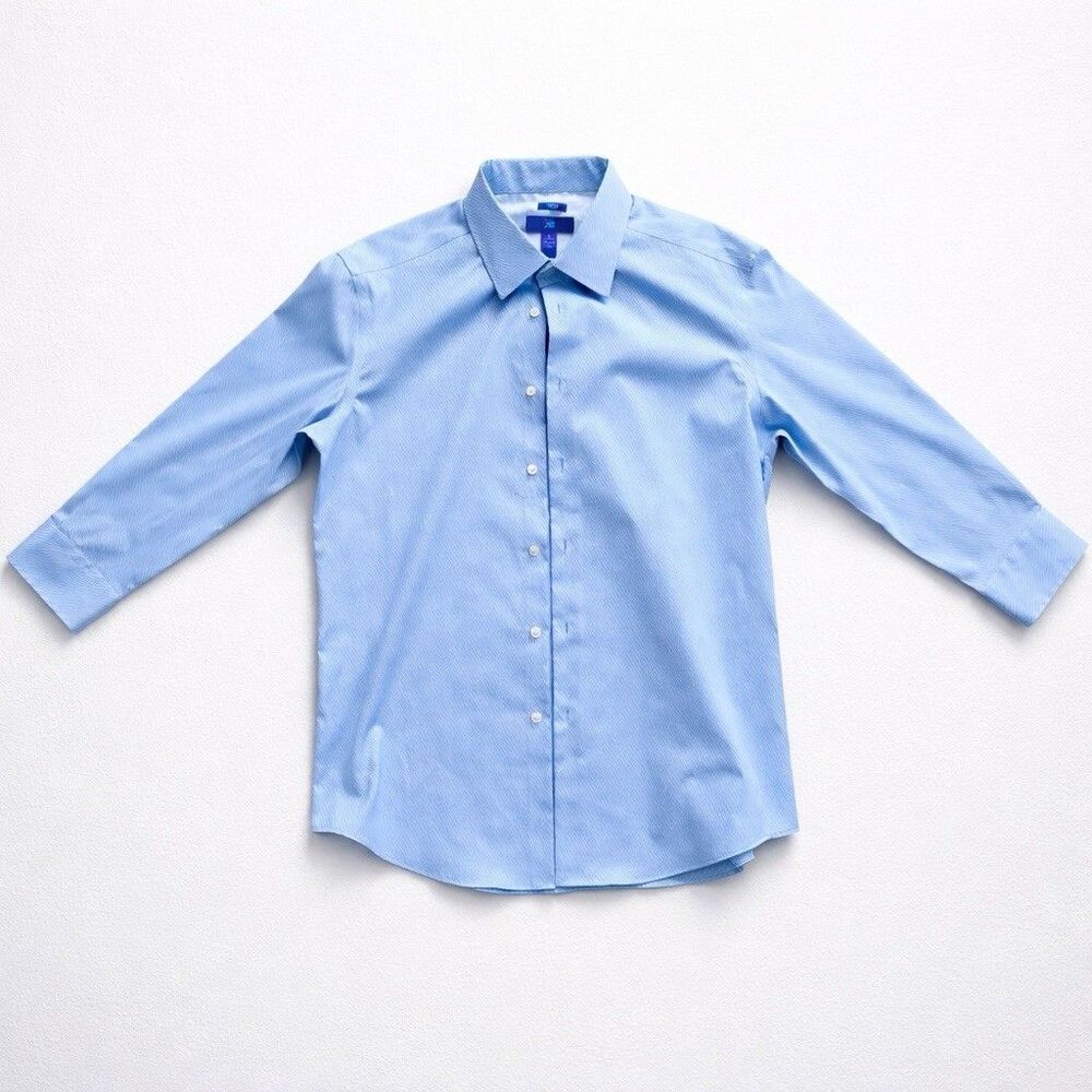 Egara Slim Fit Non Iron Blue Dress Shirt Mens Large Stretch